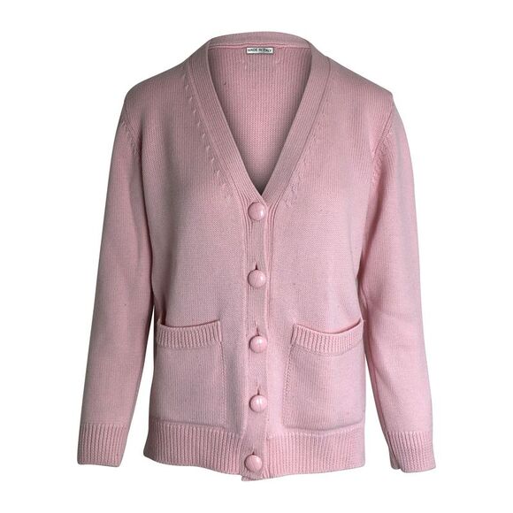 Ganni Relaxed-Fit V-neck Cardigan In Pastel Pink Merino Wool - Picture 1 of 10